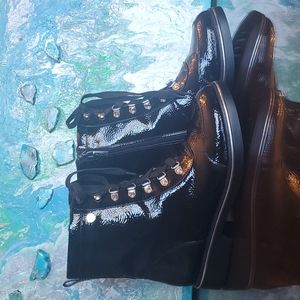 Valdini black midi boots. Zippered sides, shiny vegan leather. Size 8.5
